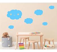 Les lutins de Camille- Lot de 6 stickers muraux nuage. 14 coloris au choix. Idéale décoration chambre bébé et enfant. (Bleu clair)