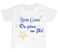 Les lutins de Camille-T-Shirt garçon bébé/Enfant, Beau Gosse de père en Fils. (1 an, Blanc)