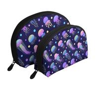 Les méduses Brillent dans Le Noir, Trousse de Maquillage Coquille Femme Petit Porte-Monnaie Trousse de Toilette Trousse à cosmétiques 2 pièces