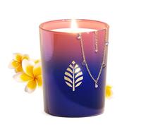 Les Merveilleuses | Bougie Bijou Bleu Rose | Parfum Monoï | Bracelet Gouttes Violettes Plaqué Or 18 Carats Cristal Swarovski | Cire Végétale Colza 100% Naturelle | Cadeau Femme | Made in France | 290g