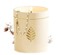 Les Merveilleuses | Bougie Bijou Parfum Coton | Céramique Blanc | Bracelet Perles Blanches Plaqué Or 18 Carats | Cire Colza 100% Naturelle | Cadeau Femme | 466g