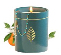 Les Merveilleuses | Bougie Bijou Parfum Fleur d'Oranger | Céramique Bleu | Bracelet Perles Bleues Plaqué Or 18 Carats | Cire Colza 100% Naturelle | Cadeau Femme | 466g