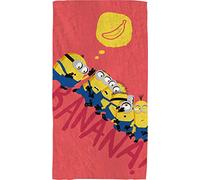 Les Minions Banana Drap de Plage | 100% Coton | Oeko-TEX | 70x120cm | Imprimé Mixte | Rouge