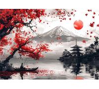 Les montagnes du Japon Diamond Painting pour Adultes,5D Paysage Broderie Diamant Painting,DIY 40x60cm Carré Art du Diamant Complet Kits Strass Point de Croix Diamond Art Craft Home Murale Décor