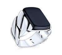 Les Motards Classique Urbain Tressé Câble Blé Large Chaîne Lourde Pierres Gemmes Onyx Noir Rectangle Grande Déclaration Bague De Signet Pour Hommes .925 Argent Sterling Fait La Main En Turquie