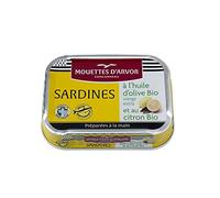 LES MOUETTES D'ARVOR Sardines Bio 115g à l'Huile d'Olive Extra Vierge et Citron, Saveur Naturelle- Lot De 3