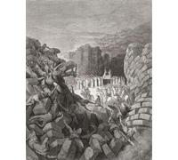 Les murs de Jéricho tombant. Après une œuvre du XIXe siècle par Gustave Dore. L'image illustre l'histoire de l'Ancien Testament dans le livre de Josué 6:1-27. Poster imprimé par Ken Welsh (12 x 15)