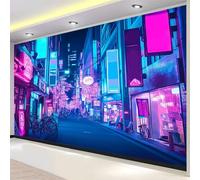 Les Néons Des Rues De Tokyo Japon Papier Peint Panoramique Poster Mural, Bleu Peinture Murale pour Salon Chambre Chambre d'enfants Restaurant Décoration Murale 250x175 cm