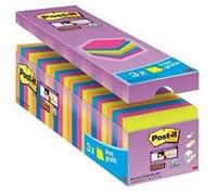 Post-it Note adhésive 654SE24P Super Sticky 76x76 mm, 90 f. bloc, Pack 24 – orange/vert/rose/bleu