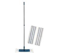 Les Nouveaux Textiles - Lot de 1 Balais Télescopique Professionnel + 2 Serpillères Microfibre Grattantes 40 x 14 cm - Ultra Absorbant - Tous Types de Sols - Lavable en Machine