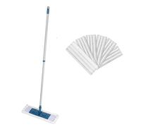 Les Nouveaux Textiles - Lot de 1 Balais Télescopique Professionnel + 5 Serpillères Microfibre Grattantes 40 x 14 cm - Ultra Absorbant - Tous Types de Sols - Lavable en Machine