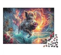 Les Ondes de Sanglier à Travers Les Vagues de Coucher du Soleil Puzzle 1000 Pièces Éducatif, Faune Sauvage Défi Intellectuel, Cadeau Et Décoration Murale 38x26cm/1000pcs