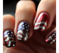 Les Ongles Journée L'indépendance Appuyent Sur Des Ongles Glitters Star Faux Nails Application Facile Pour Les Fêtes Les Rassemblements Appuyez Sur