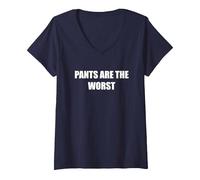 Les Pantalons sont Les Pires T-Shirt avec Col en V, Femme, Bleu Marine, L