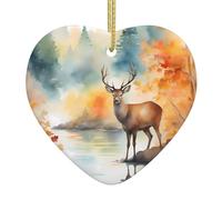 Les pendentifs en céramique en forme de cœur avec imprimé cerf au bord de la rivière créent une atmosphère chaleureuse pour les maisons, les fêtes et les cadeaux.