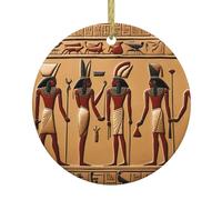 Les pendentifs ronds de Noël en céramique MJHKXLJ anciens imprimés hiéroglyphes égyptiens sont lisses et délicats pour la décoration de vacances, de fête, de danse et de vitrine