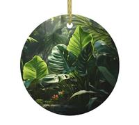 Les pendentifs ronds de Noël en céramique YYHWHJDE Green Tropical Jungle Plant sont lisses et délicats pour la décoration de vacances, de fête, de danse et de vitrine