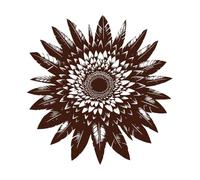 Les pétales de fleurs symétriques en forme de mandala évoluent progressivement vers des plumes stylisées Stickers muraux 42x43.2cm N'abîme pas le mur Café