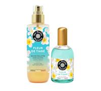 Les Petits Plaisirs - Lot Brume parfumée Fleur de tiaré pailletée + Eau de toilette Fleur de tiaré. Made in France, Brume 200ml, Eau de toilette 110ml