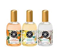 Les Petits Plaisirs - Lot de 3 - Eau de toilette Vanille Monoï, Fleur d’oranger & Coco. Eau de toilette femme, Délicates & Chaleureuses. Made in France.110ml