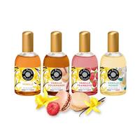 Les Petits Plaisirs - Lot de 4 Eaux de Toilette Vanille: Gourmande, Monoï, Framboise - Made in France, Flacon 110ml