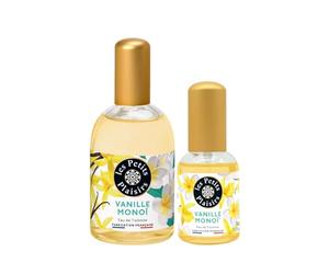 Les Petits Plaisirs - Lot Eau de Toilette Vanille Monoï 110ml + 30ml, Solaire, exotique et sensuel, Parfum femme, Coffret cadeau, Made in France, 110ml, 30ml