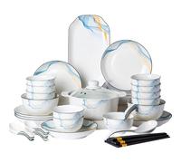 Les plats chinois créatifs émaillés sont exquis et pratiques pour un usage domestique - Lot de 18 pour quatre personnes.