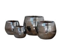 LES POTERIES D'ALBI-Pot Cancale coloris métal en terre cuite émaillée H 17 x diamètre 17 cm