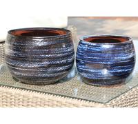 LES POTERIES D'ALBI-Pot en terre cuite émaillée bleu Nuit étoilée Les Poteries d’Albi Le Liseré - diamètre 25 x H 19 cm