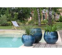 LES POTERIES D'ALBI-Pot en terre cuite émaillée coloris bleu Les Poteries d'Albi Bahia - diamètre 25 x H 31 cm