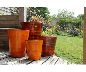 LES POTERIES D'ALBI-Pot en terre cuite émaillée orange Savane Les Poteries d’Albi Sydney - diamètre 25 x H 29 cm