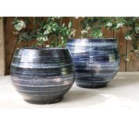 LES POTERIES D'ALBI-Pot en terre émaillée bleu Nuit étoilée Les Poteries d'Albi Bahia - diamètre 25 x H 31 cm