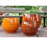 LES POTERIES D'ALBI-Pot en terre émaillée orange Savane Les Poteries d'Albi Bahia - diamètre 25 x H 31 cm