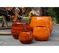 LES POTERIES D'ALBI-Pot en terre émaillée orange Savane Les Poteries d'Albi Cancale - diamètre 14 x H 14 cm