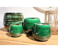 LES POTERIES D'ALBI-Pot en terre émaillée vert Jade Les Poteries d'Albi Cancale - diamètre 25 x H 27 cm