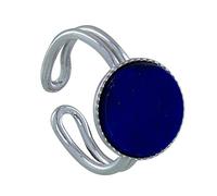 LES POULETTES BIJOUX - Bague Argent 925 Rond Dentelé de Lapis Lazuli - taille 58