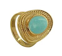 LES POULETTES BIJOUX Bague Plaqué Or Ovale Torsadé et sa Pierre d'Amazonite