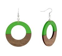 LES POULETTES BIJOUX - Boucles d'Oreilles Argent 925 Disque Ajouré Bois et Résine - Vert