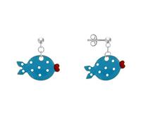 LES POULETTES BIJOUX - Boucles d'Oreilles Argent 925 Petit Poisson à Pois Emaillée - Bleu