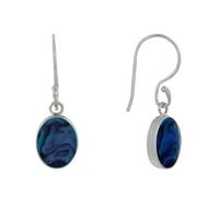 LES POULETTES BIJOUX - Boucles d'Oreilles Argent 925 Réversible Médaillon Ovale Nacre Ivoire et Abalone Bleu