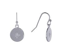 LES POULETTES BIJOUX - Boucles d'Oreilles Argent 925 Rhodié Médaille Ronde Etoile Polaire et Strass