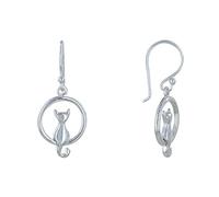 LES POULETTES BIJOUX - Boucles d'Oreilles Argent Anneau et Silhouette de Chat