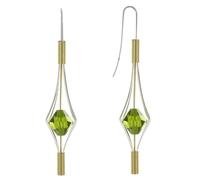 Les Poulettes Bijoux - Boucles d'Oreilles Argent et Plaqué Or Lanterne et Swarovski - Grand Modèle - Vert