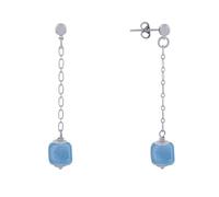 LES POULETTES BIJOUX - Boucles d'Oreilles Chainette Laiton Argenté et Cube en Céramique - Azur