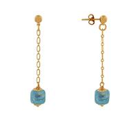 LES POULETTES BIJOUX - Boucles d'Oreilles Chainette Laiton Doré et Cube en Céramique - Bleu Vert