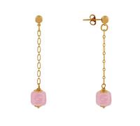 LES POULETTES BIJOUX - Boucles d'Oreilles Chainette Laiton Doré et Cube en Céramique - Rose