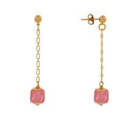 LES POULETTES BIJOUX - Boucles d'Oreilles Chainette Laiton Doré et Cube en Céramique - Rouge Clair