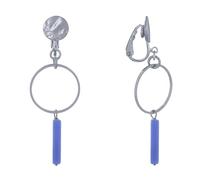LES POULETTES BIJOUX - Boucles d'Oreilles Clip Argenté Cercle et Perle Rectangulaire Brillante - Bleu