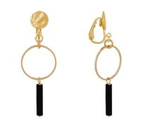 LES POULETTES BIJOUX - Boucles d'Oreilles Clip Doré Cercle et Perle Rectangulaire Brillante - Noir