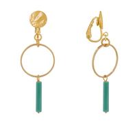 LES POULETTES BIJOUX - Boucles d'Oreilles Clip Doré Cercle et Perle Rectangulaire Brillante - Vert Foncé